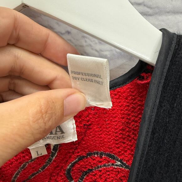 Vintage Eugenia Wrap Front Wool Blend Sweater Size L Red Black Beaded 80s Womens - Picture 5 of 7